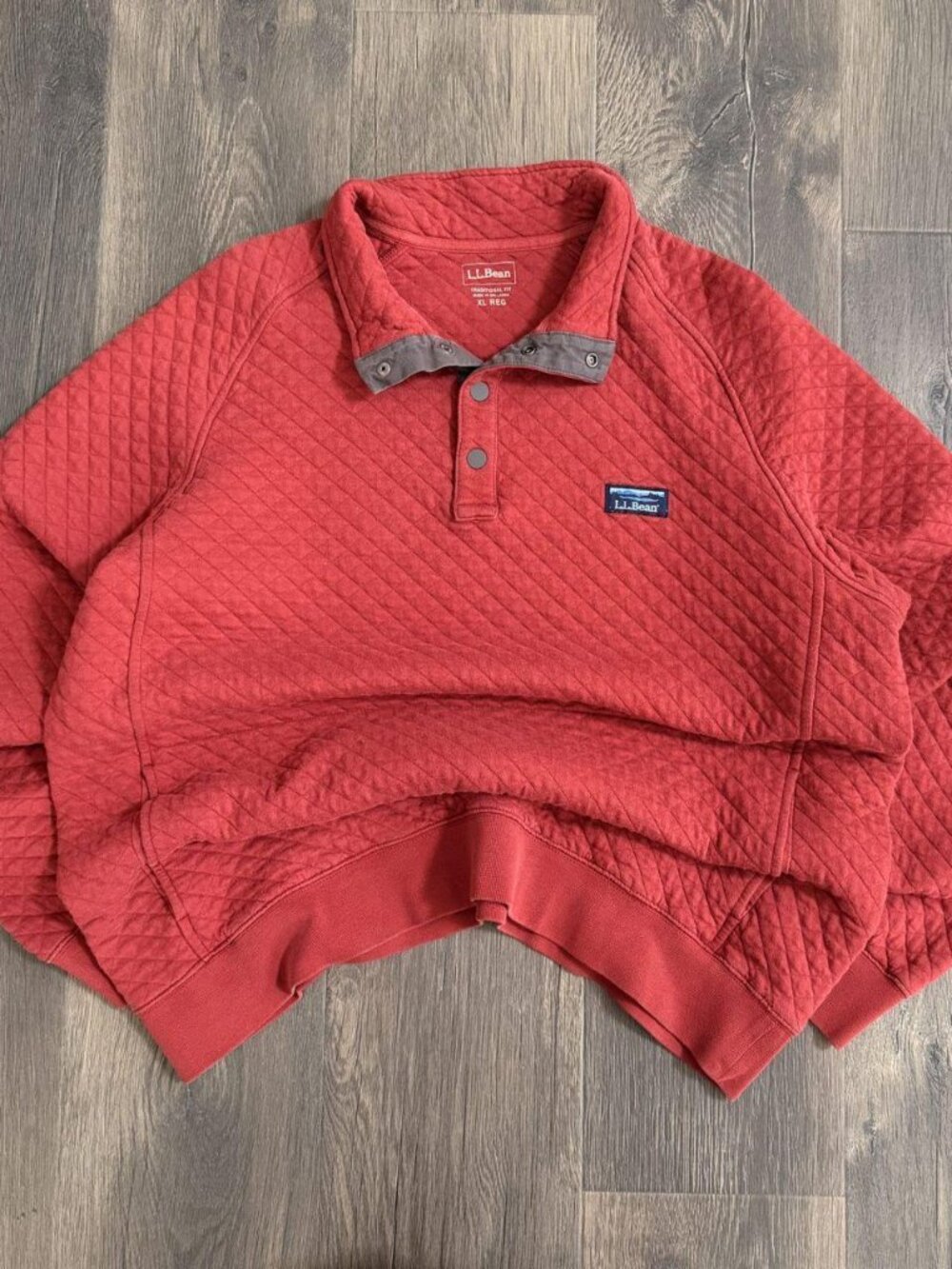 L.L.Bean Red Quilted Snap Collar Pullover